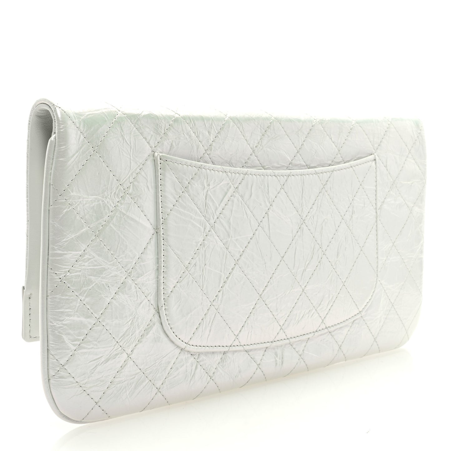 Iridescent Aged Calfskin Quilted Large 31 Pouch White