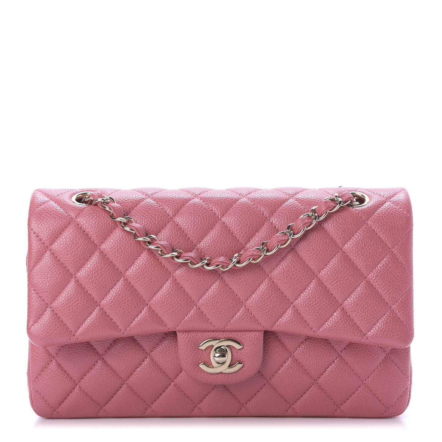 Caviar Quilted Medium Double Flap Pink