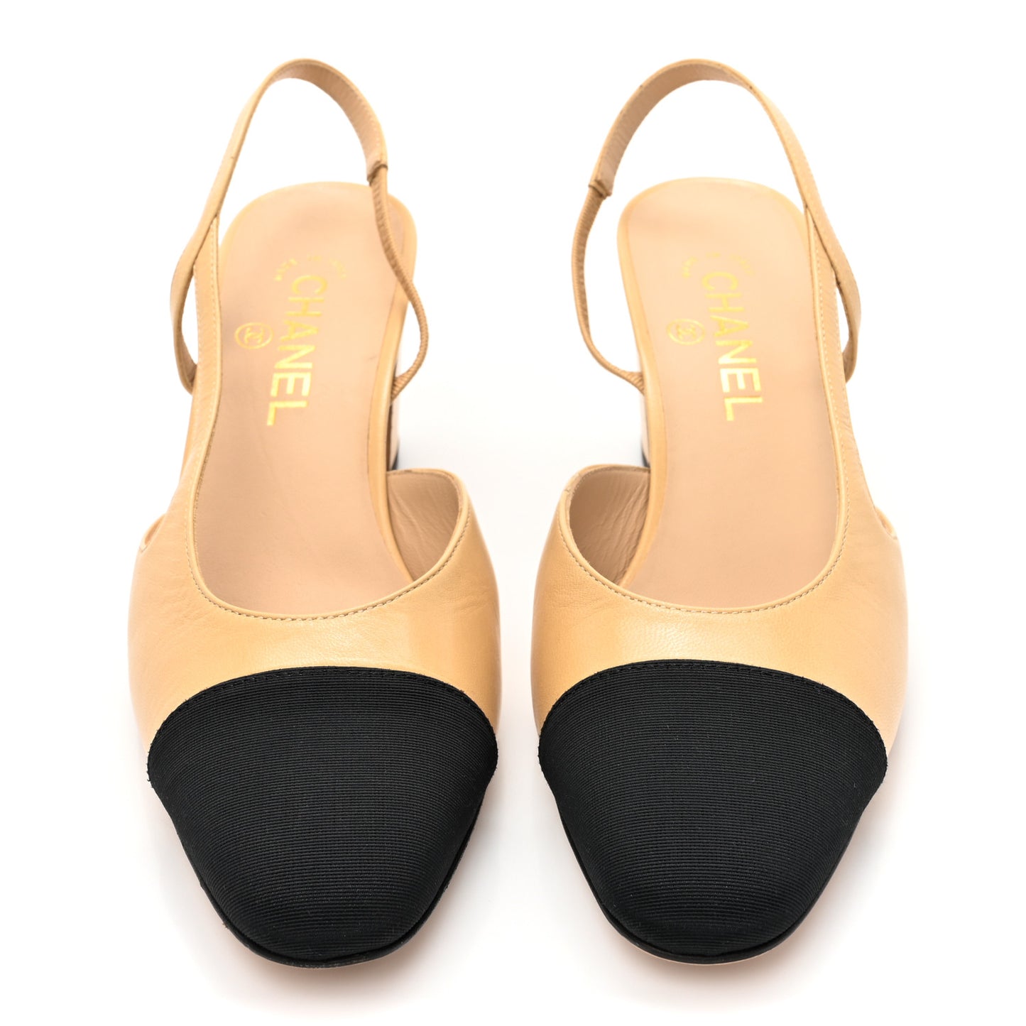 Goatskin Grosgrain Cap Toe CC Slingback Pumps 40 Beige Black