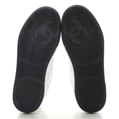 Chanel Grained Calfskin Fabric Womens Logo Sneakers 38.5 White Black 5 of 8