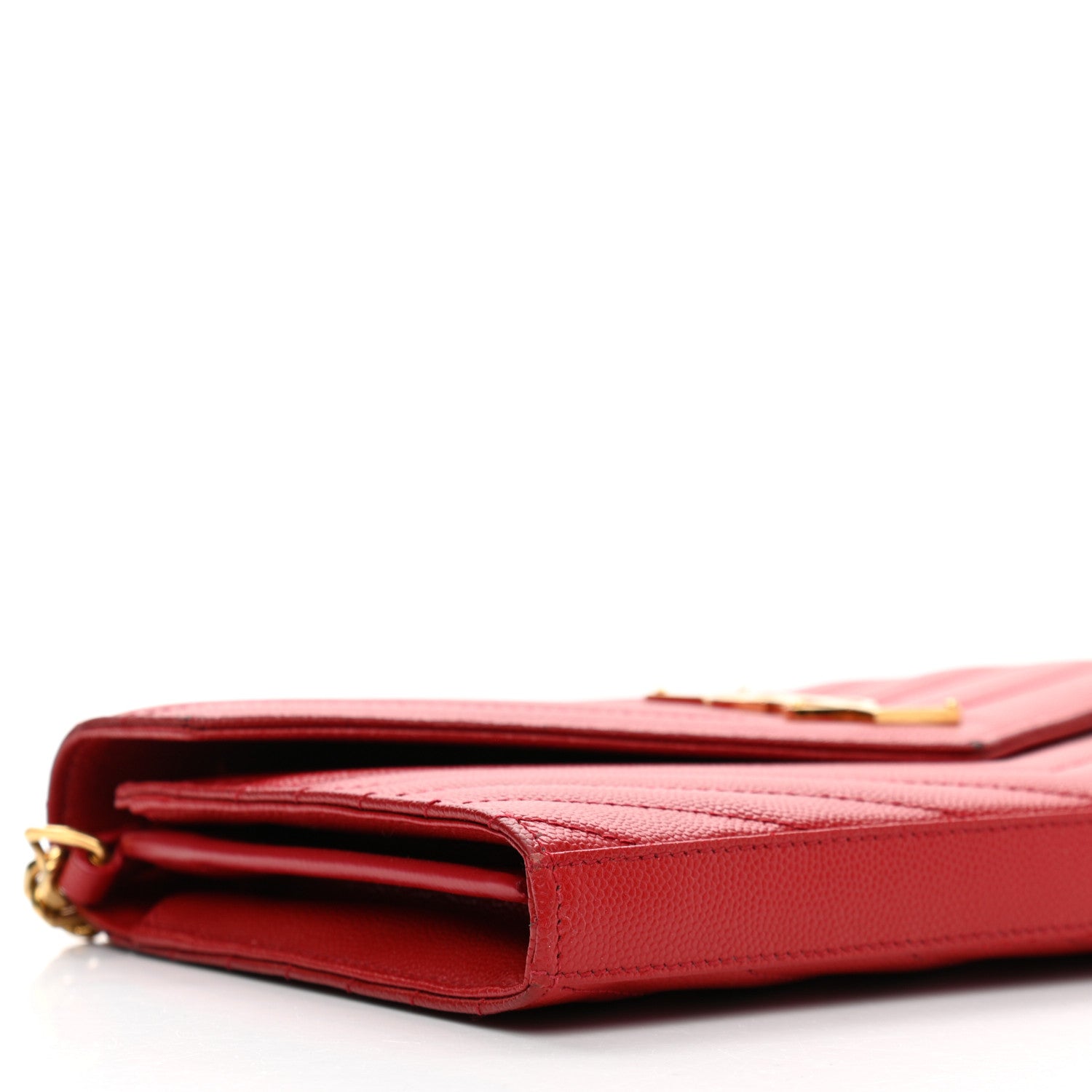 Saint Laurent Grain De Poudre Matelasse Chevron Monogram Chain Wallet Red 9 of 13