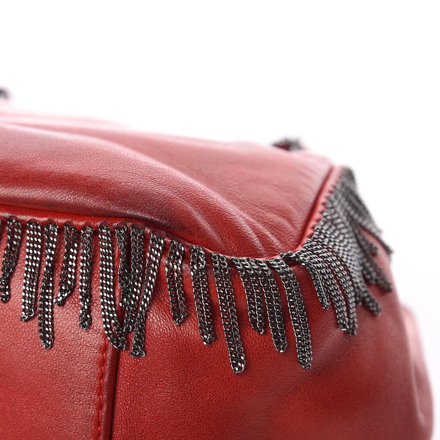 Lambskin Rock And Cabaret Chain Fringe Accordion Flap Red