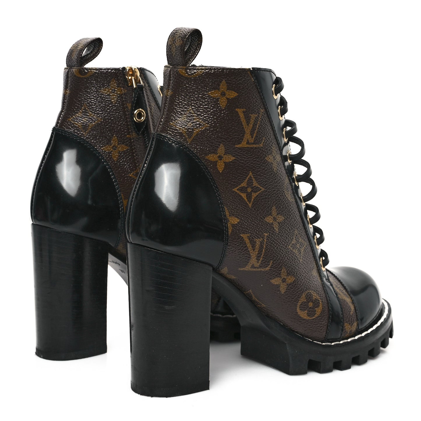 Patent Calfskin Monogram Star Trail Ankle Boots 37 Black