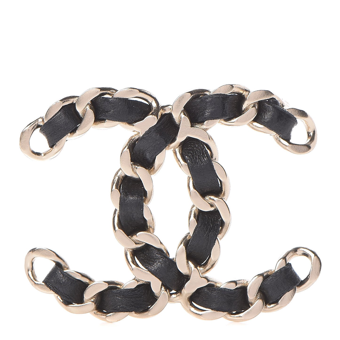 Lambskin Chain CC Brooch Black Gold