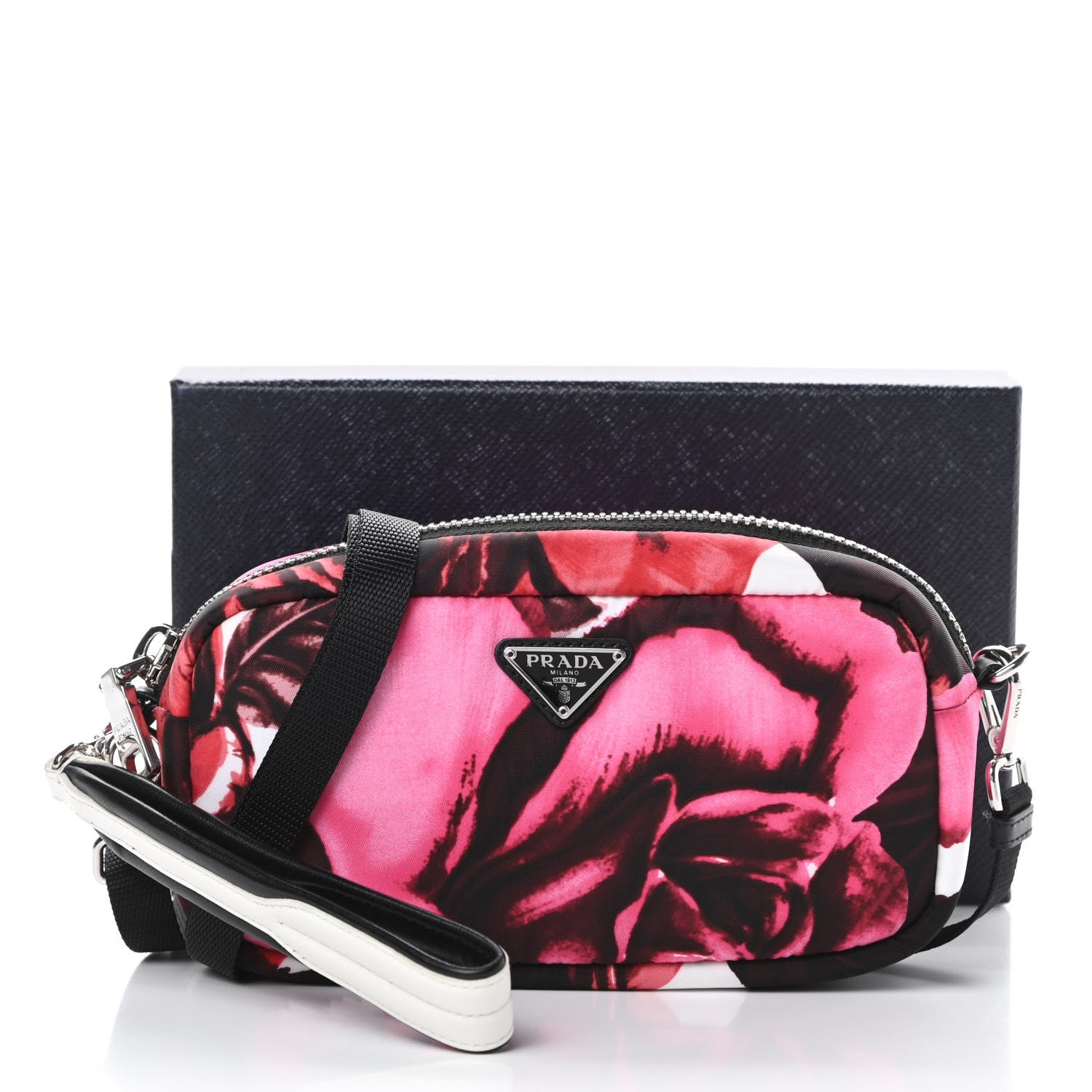 Prada Tessuto Soft Nylon Small Roses Print Convertible Crossbody Wristlet Pink 11 of 11