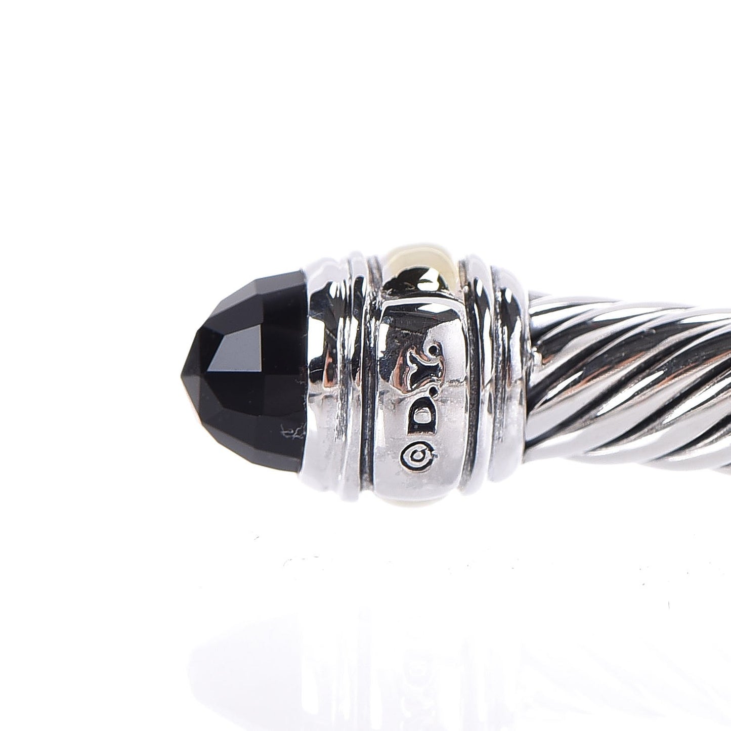 Sterling Silver 14K Yellow Gold Black Onyx 5mm Cable Classics Bracelet