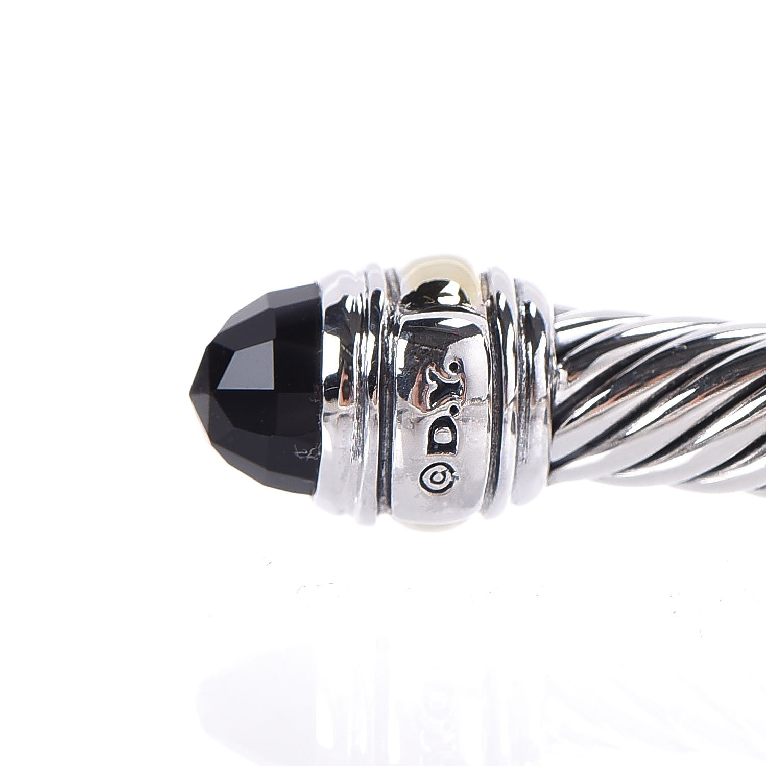 David Yurman Sterling Silver 14K Yellow Gold Black Onyx 5mm Cable Classics Bracelet 5 of 5