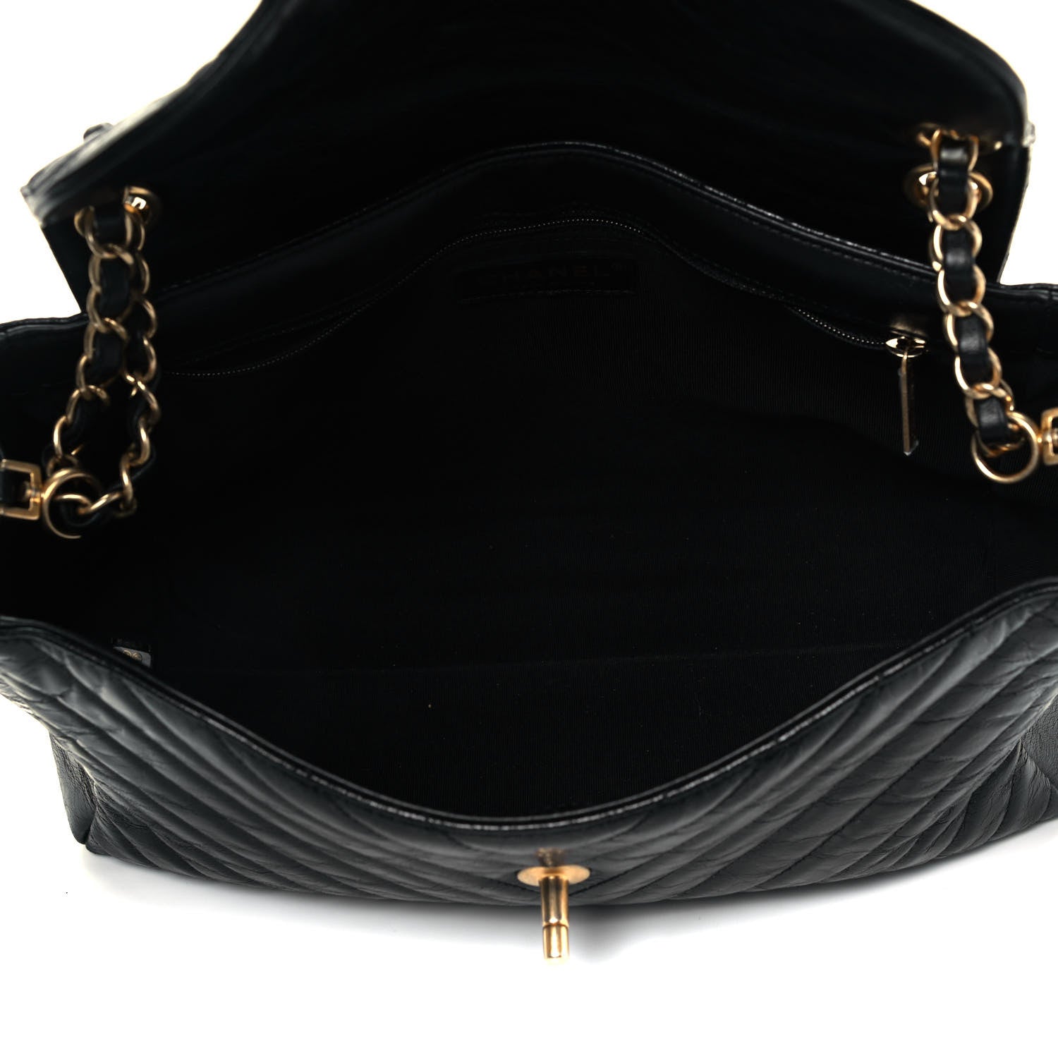 Chanel Glazed Calfskin Chevron Quilted Large Hampton Flap Black 5 of 9