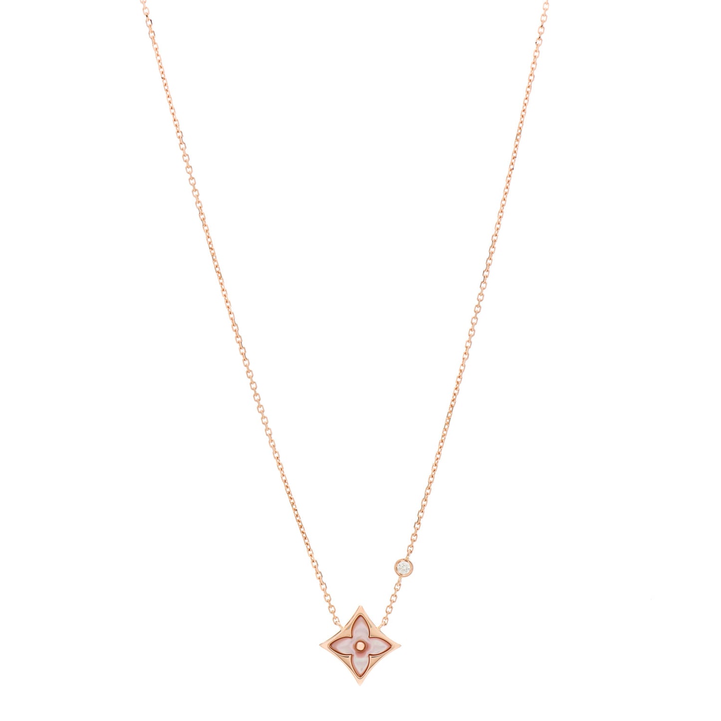 18K Pink Gold Diamond Pink Mother of Pearl Color Blossom BB Star Pendant Necklace