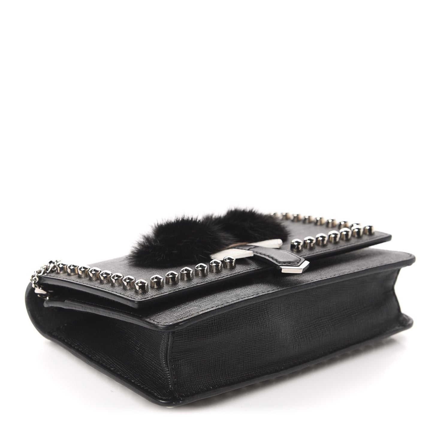 Vitello Elite Mink Fur Studded Karlito Tube Wallet on Chain Black