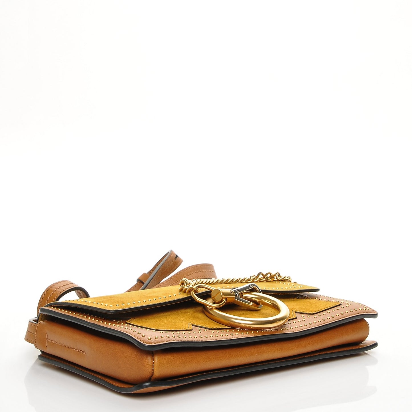 Suede Calfskin Studded Small Faye Shoulder Bag Mustard Brown