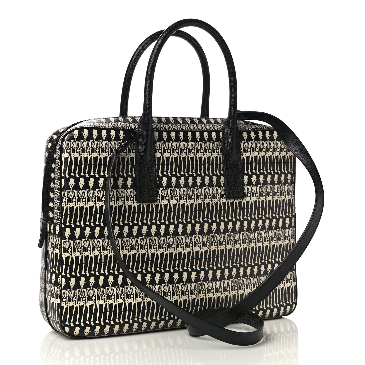 Saint Laurent Grain de Poudre Skeleton Print Medium Museo Briefcase Black 3 of 10