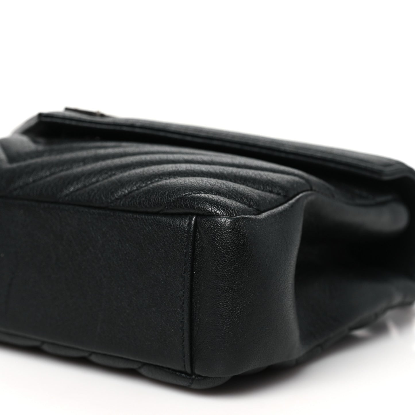 Sheepskin Matelasse Chevron Monogram Medium College Bag Black