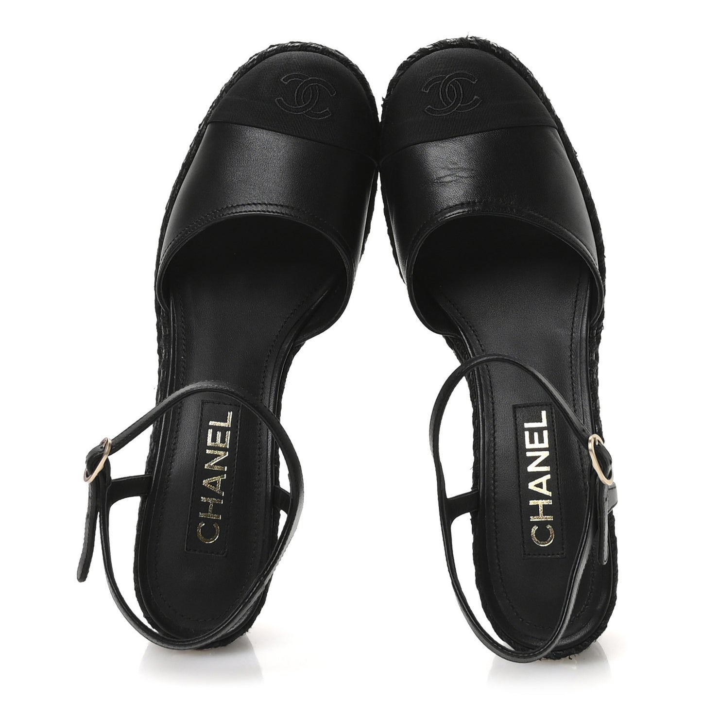 Lambskin Grosgrain CC Espadrilles Wedges 41 Black