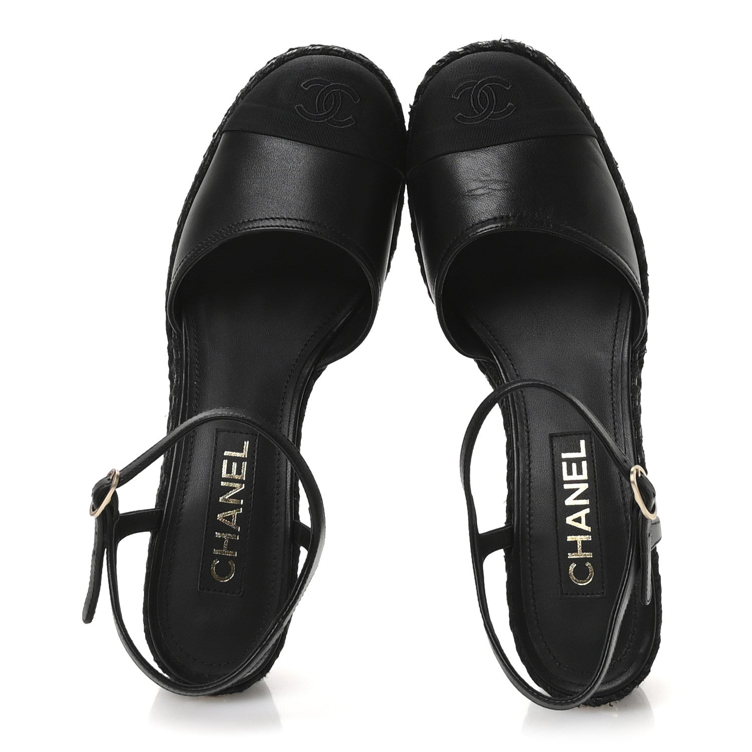 Chanel Lambskin Grosgrain CC Espadrilles Wedges 41 Black 2 of 9