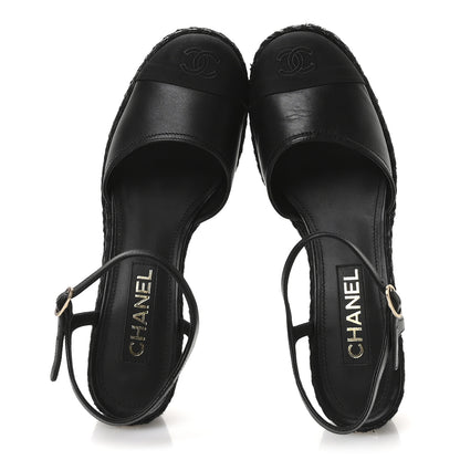 Chanel Lambskin Grosgrain CC Espadrilles Wedges 41 Black 2 of 9