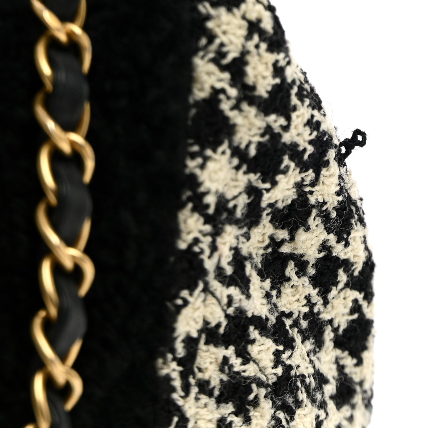 Shearling Sheepskin Tweed Quilted Single Flap Black