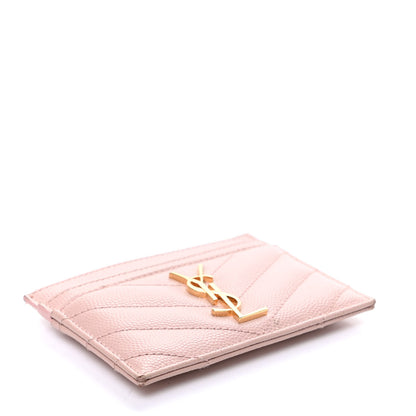 Saint Laurent Grain De Poudre Matelasse Chevron Monogram Credit Card Case Pale Blush 4 of 11
