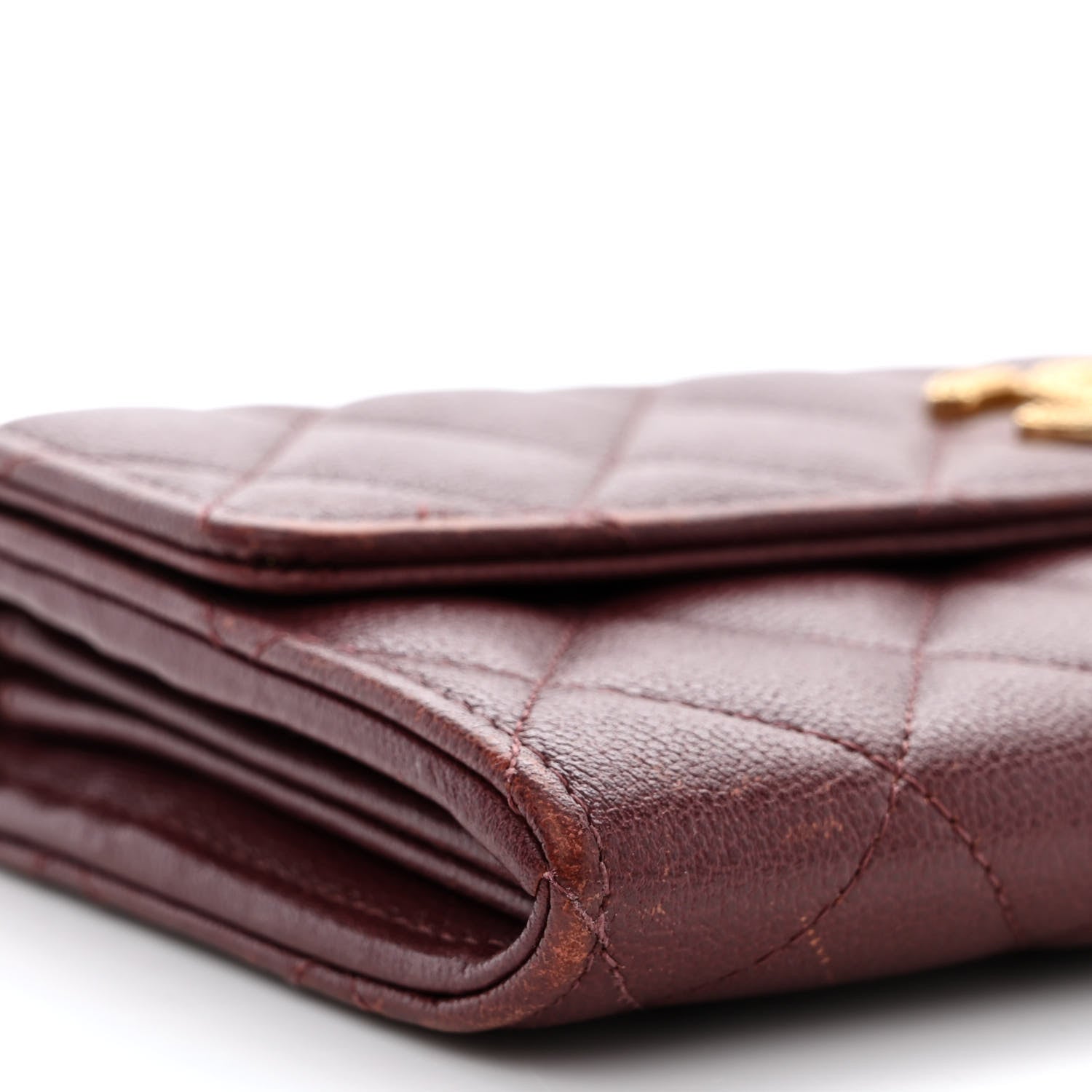 Chanel Caviar Quilted Studded CC Large Gusset Flap Wallet Burgundy 10 of 12