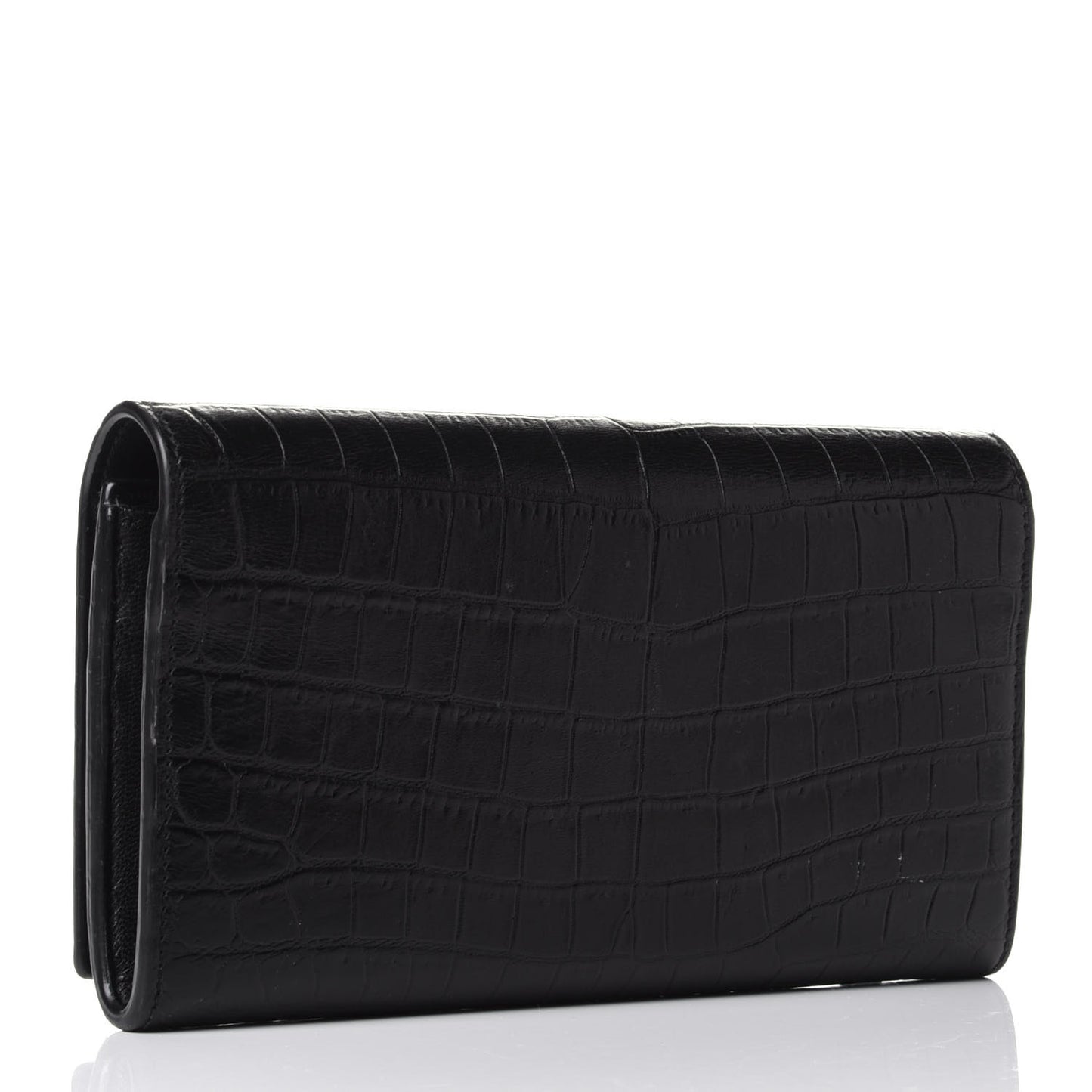 Calfskin Crocodile Embossed Monogram Flap Wallet Black