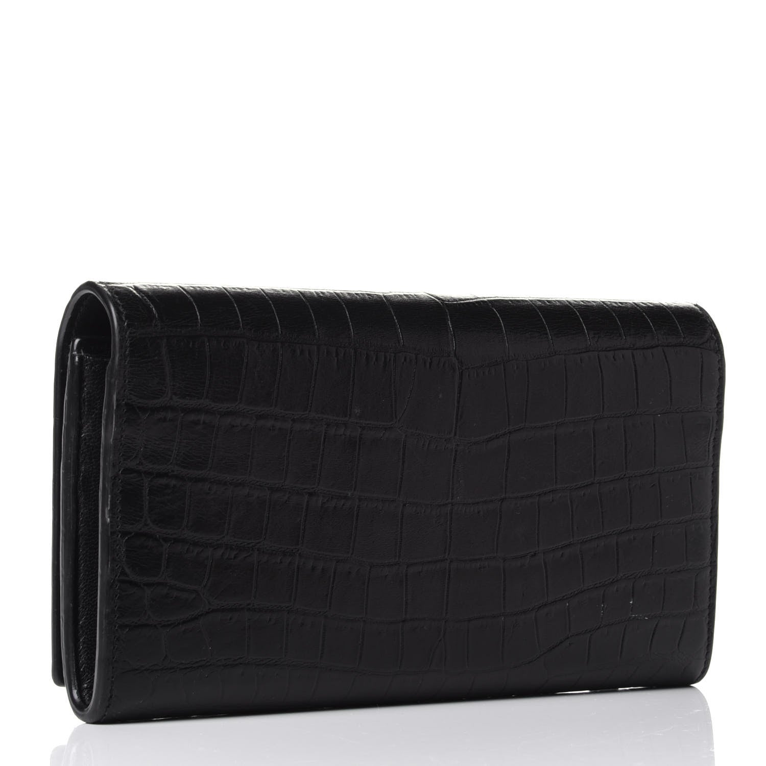Saint Laurent Calfskin Crocodile Embossed Monogram Flap Wallet Black 3 of 7