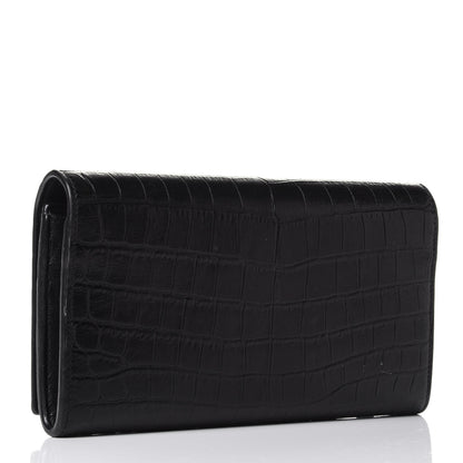 Saint Laurent Calfskin Crocodile Embossed Monogram Flap Wallet Black 3 of 7