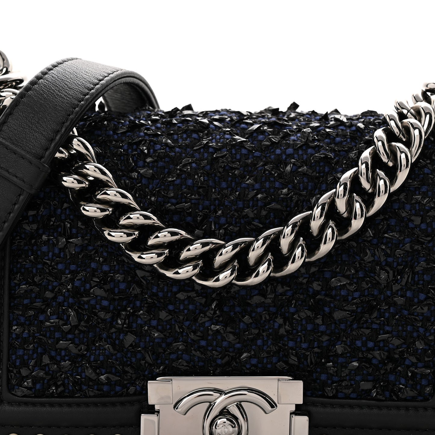 Calfskin Pearl Tweed Small Boy Flap Black