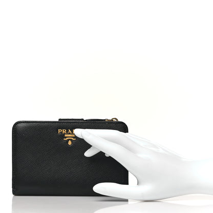 Prada Saffiano Metal Compact Wallet Black Ibisco 2 of 10