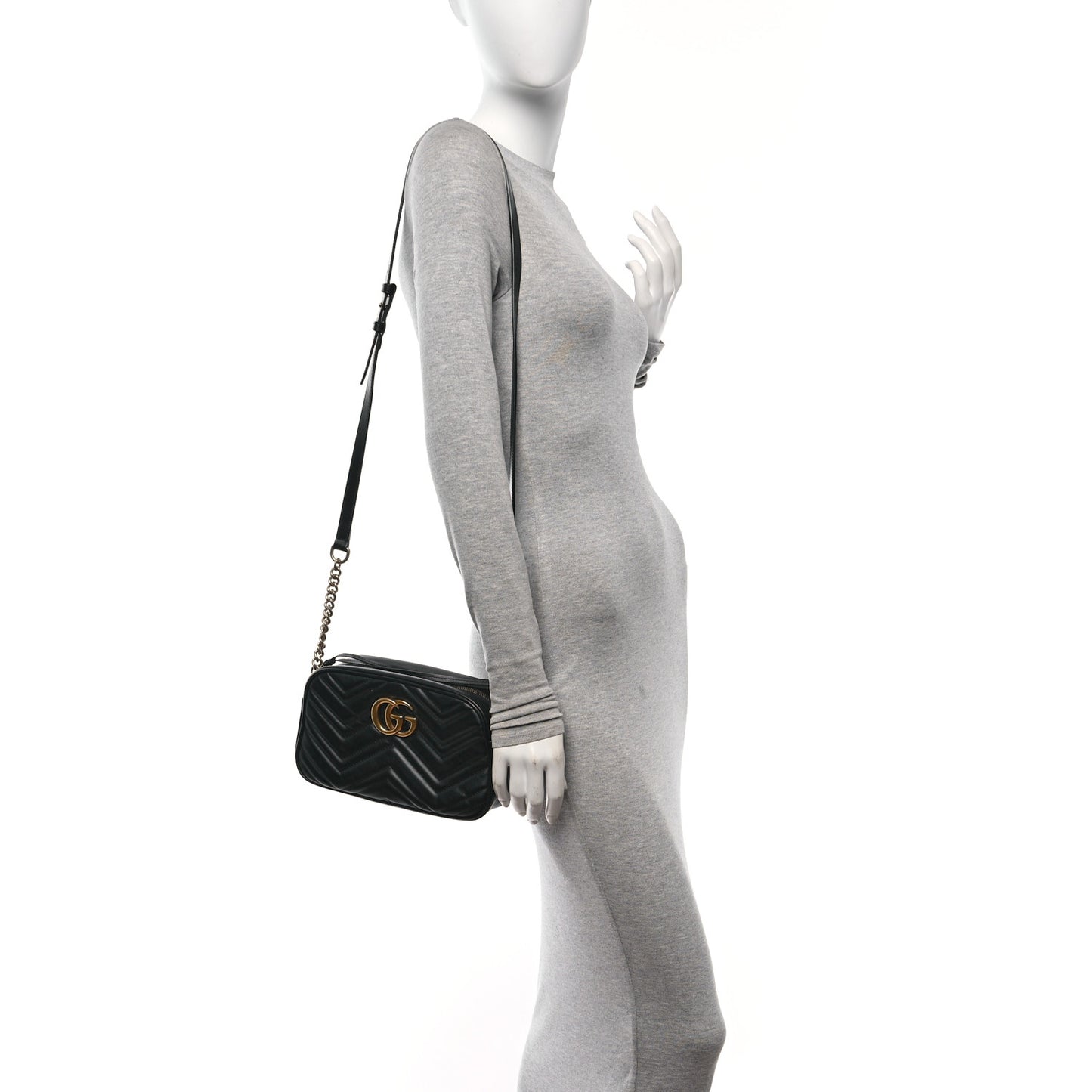 Calfskin Matelasse Small GG Marmont Chain Shoulder Bag Black