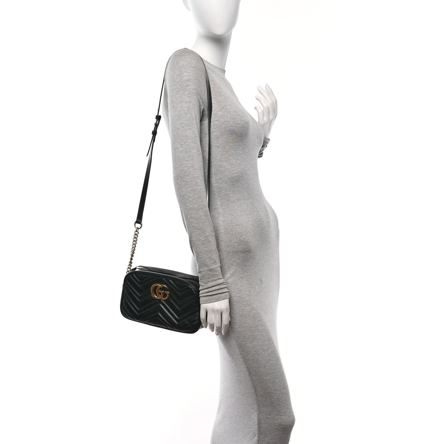 Gucci Calfskin Matelasse Small GG Marmont Chain Shoulder Bag Black 2 of 10
