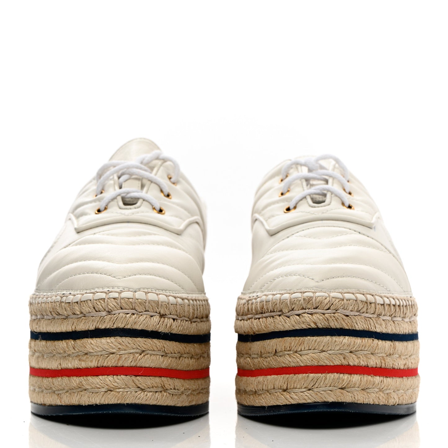 Nappa Matelasse GG Pilar Flatform Lace-Up Espadrilles 41 Great White