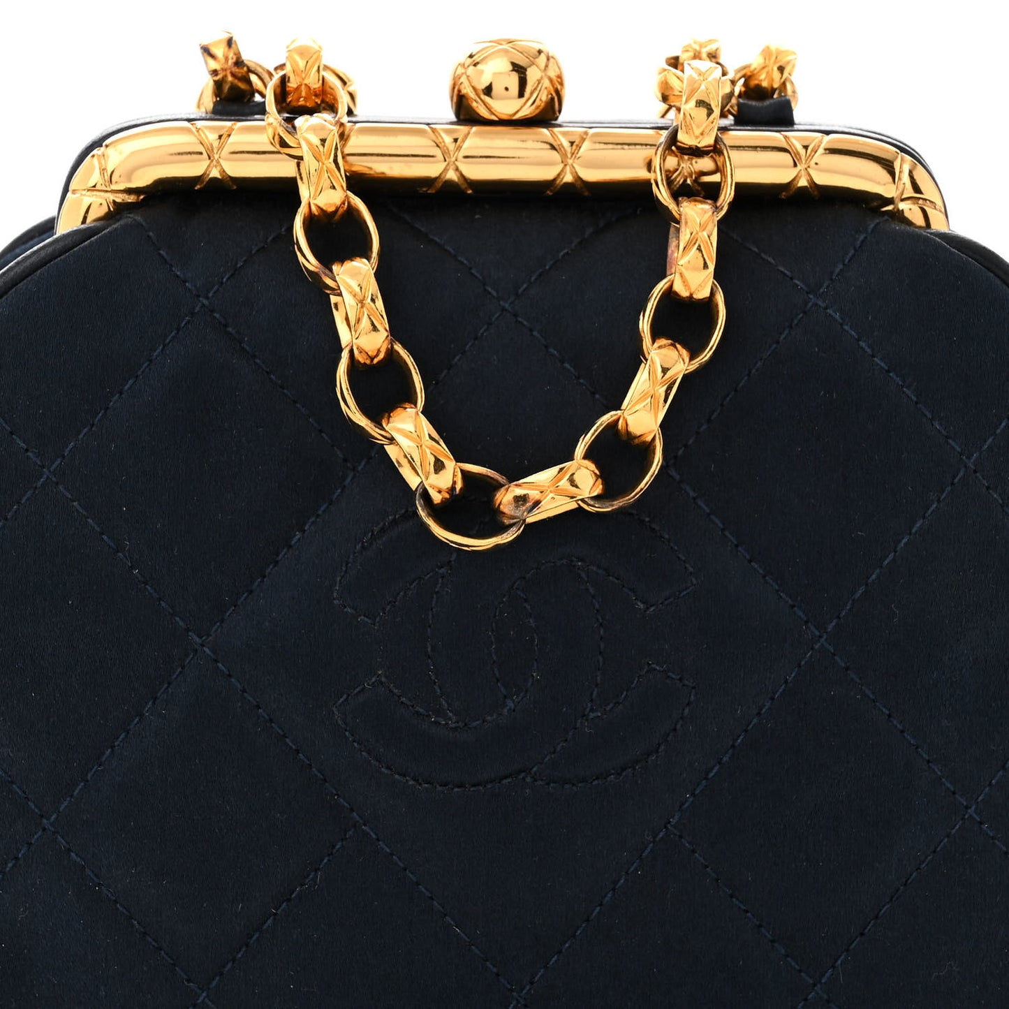 Satin Quilted CC Kisslock Clutch Blue