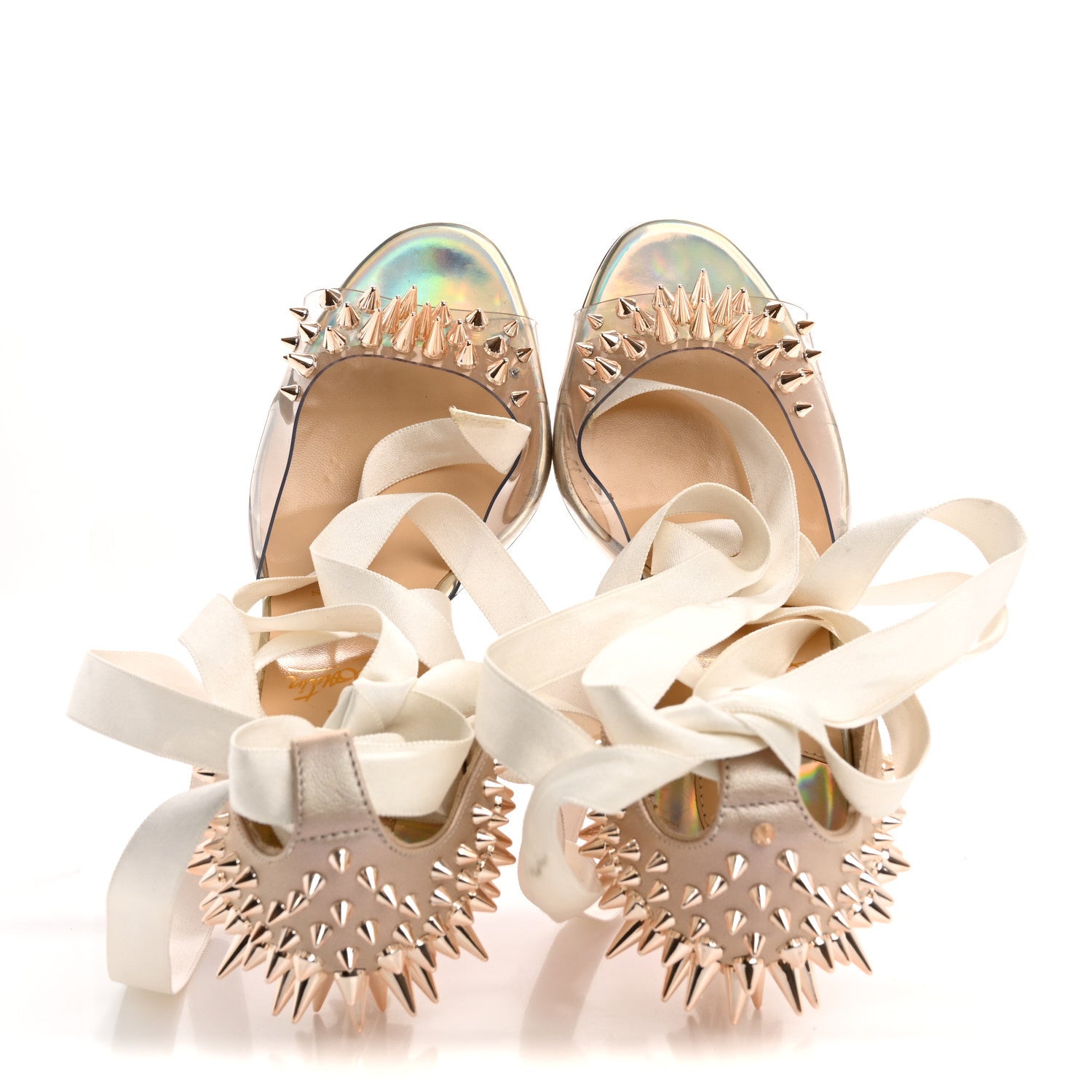 Christian Louboutin PVC Specchio Nappa Laser Barbarissima Sandals 36.5 Nude 2 of 12