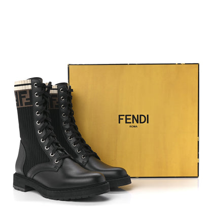 Fendi Calfskin Stretch Fabric Rockoko Biker Boots 39 Tobacco Black Marino 8 of 8