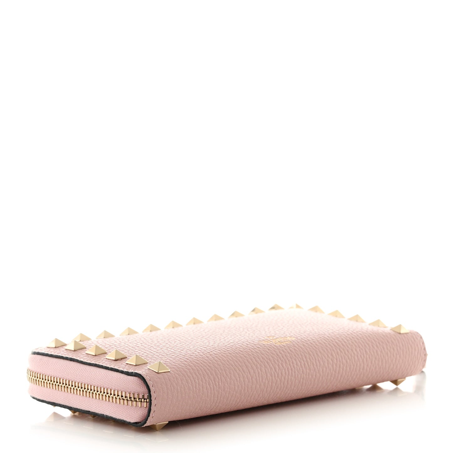 Pebbled Calfskin Rockstud Zip Around Wallet Water Rose