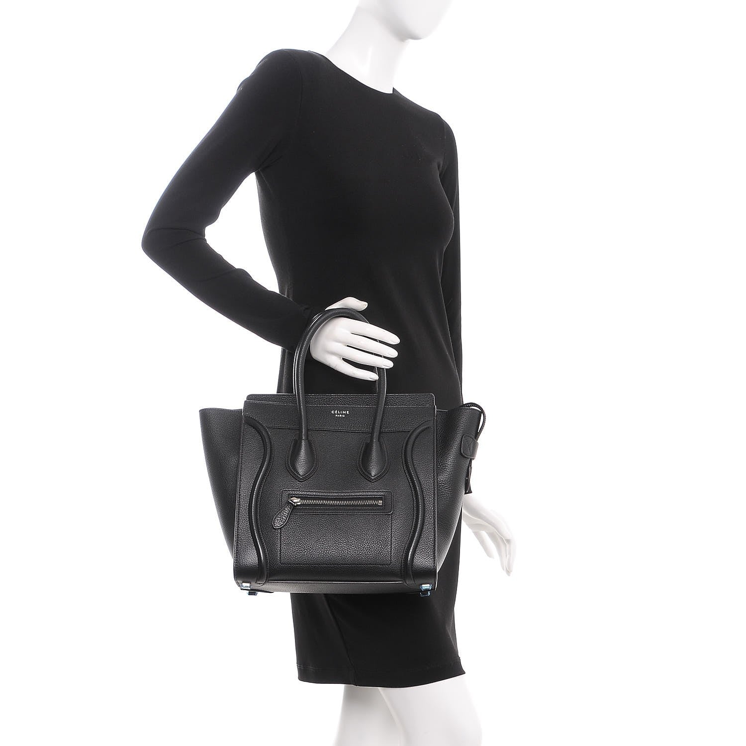 Celine Drummed Calfskin Micro Luggage Black 2 of 8