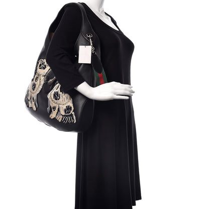 Gucci Calfskin Web Dog Embroidered Large Dionysus Hobo Black 2 of 10