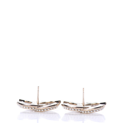 Chanel Crystal Pearl Chain Mania CC Earrings Gold 3 of 4