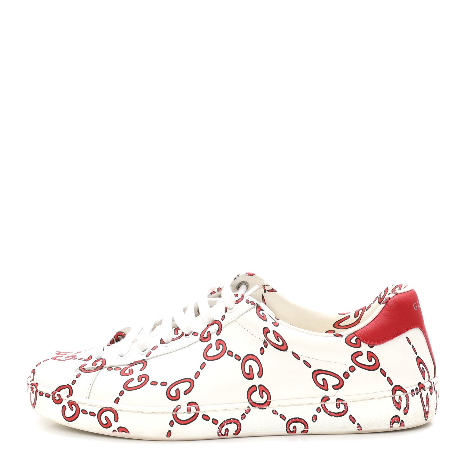 Gucci Calfskin GucciGhost Print Mens Ace Sneakers 8.5 White Hibiscus Red 1 of 10