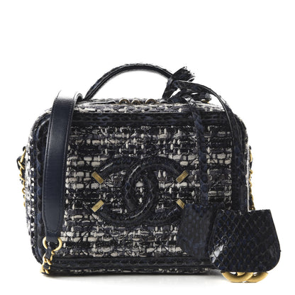 Chanel Tweed Snakeskin Quilted Small CC Filigree Vanity Case Black Ecru Silver 1 of 21