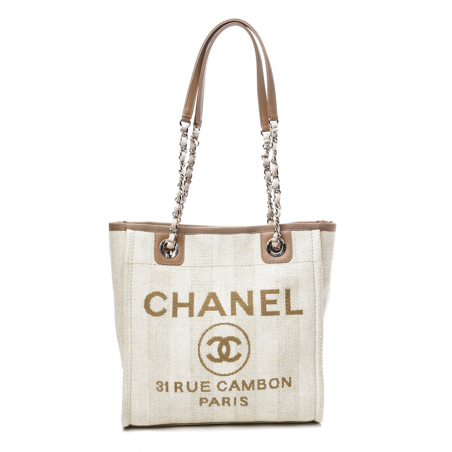 Chanel Straw Raffia Calfskin Striped Mini Deauville Tote Beige 1 of 9