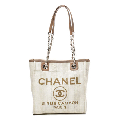 Chanel Straw Raffia Calfskin Striped Mini Deauville Tote Beige 1 of 9