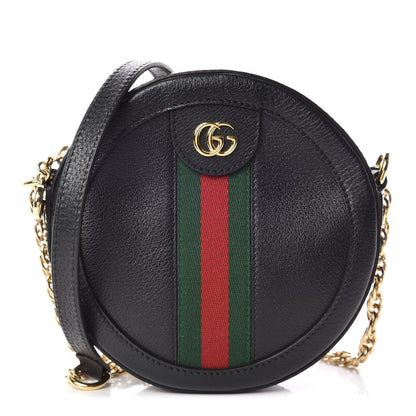 Gucci Grained Calfskin Web Mini Ophidia Round Shoulder Bag Black 1 of 7