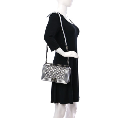 Chanel Metallic Lambskin Embellished Medium Boy Flap Silver 2 of 11