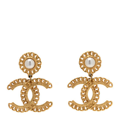 Chanel Metal Pearl CC Chain Drop Earrings Gold 1 of 4