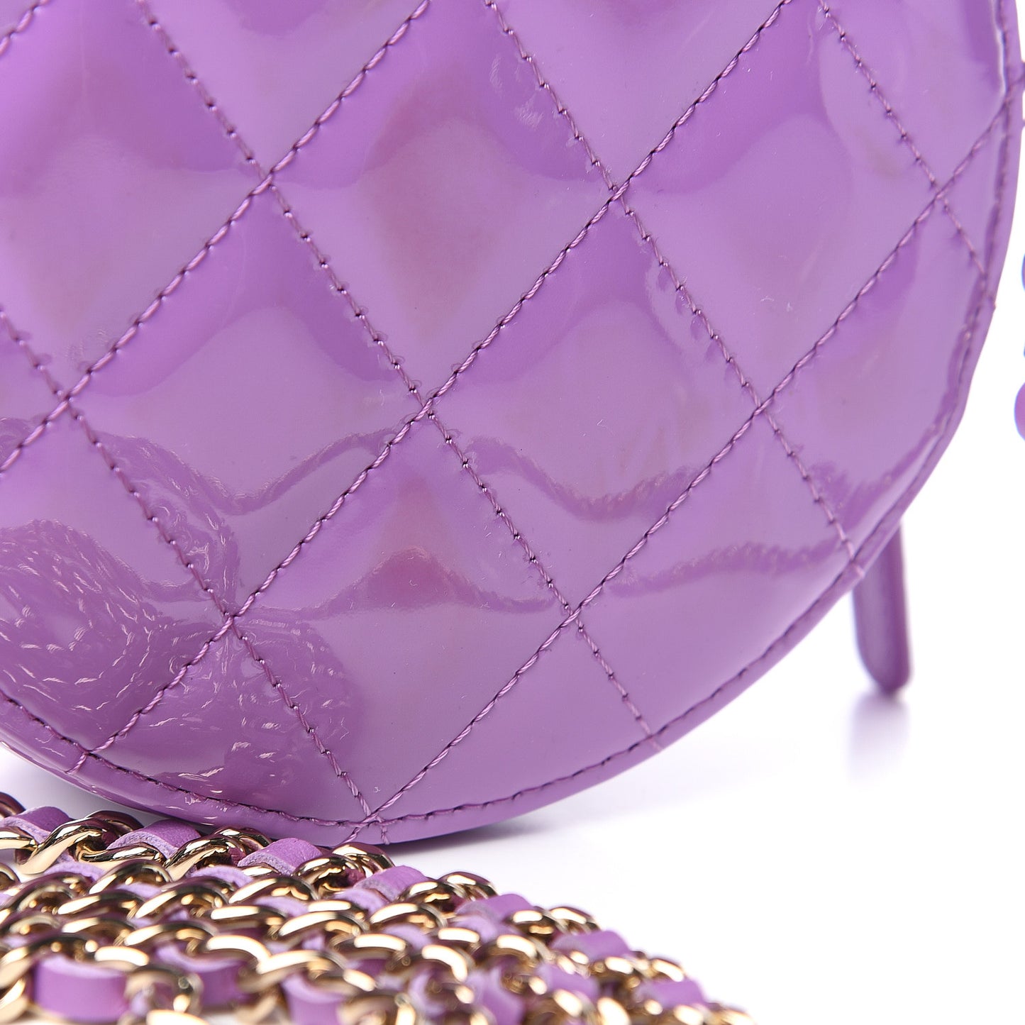 Patent Quilted Round Clutch With Chain Purple