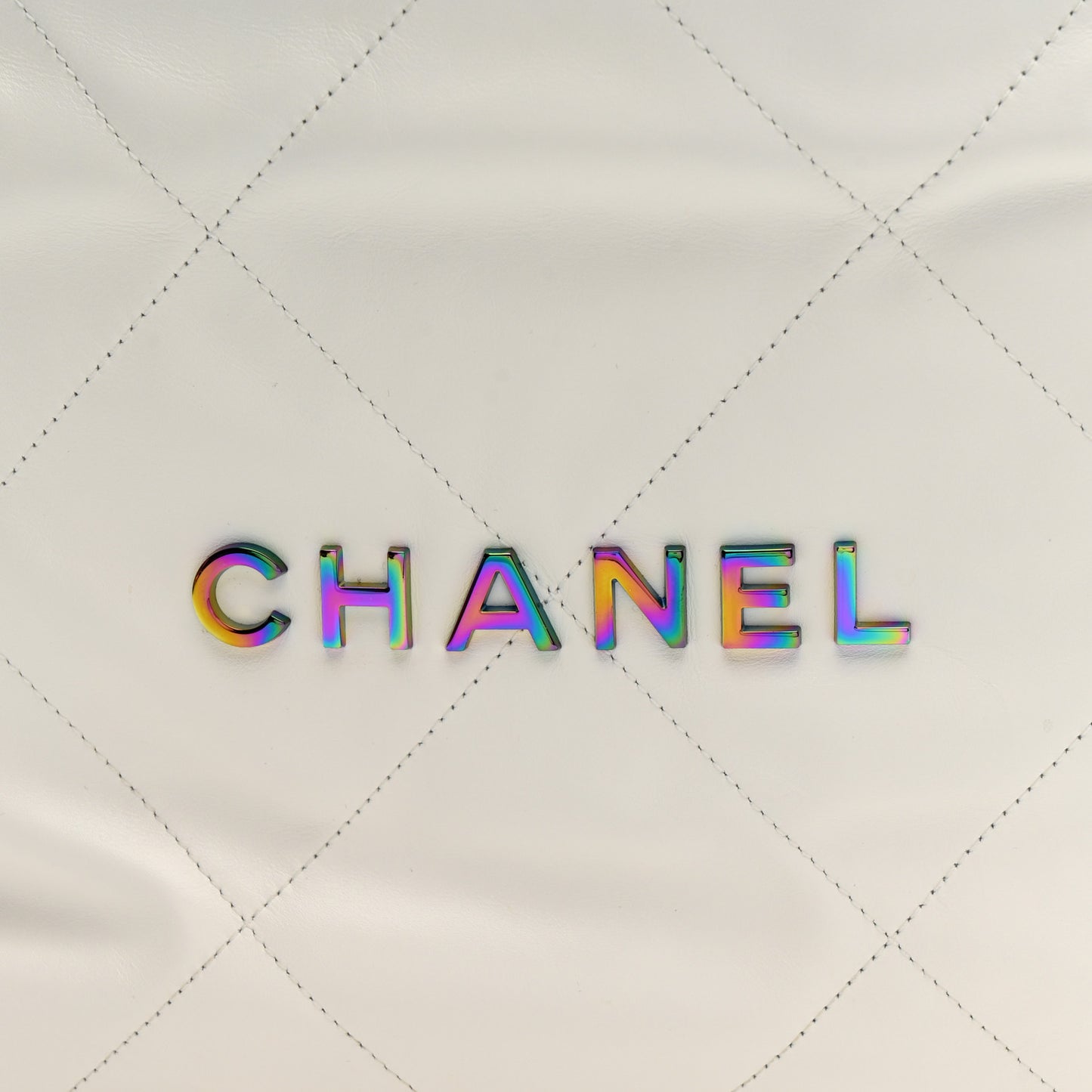 Shiny Calfskin Quilted Small Rainbow Chanel 22 White