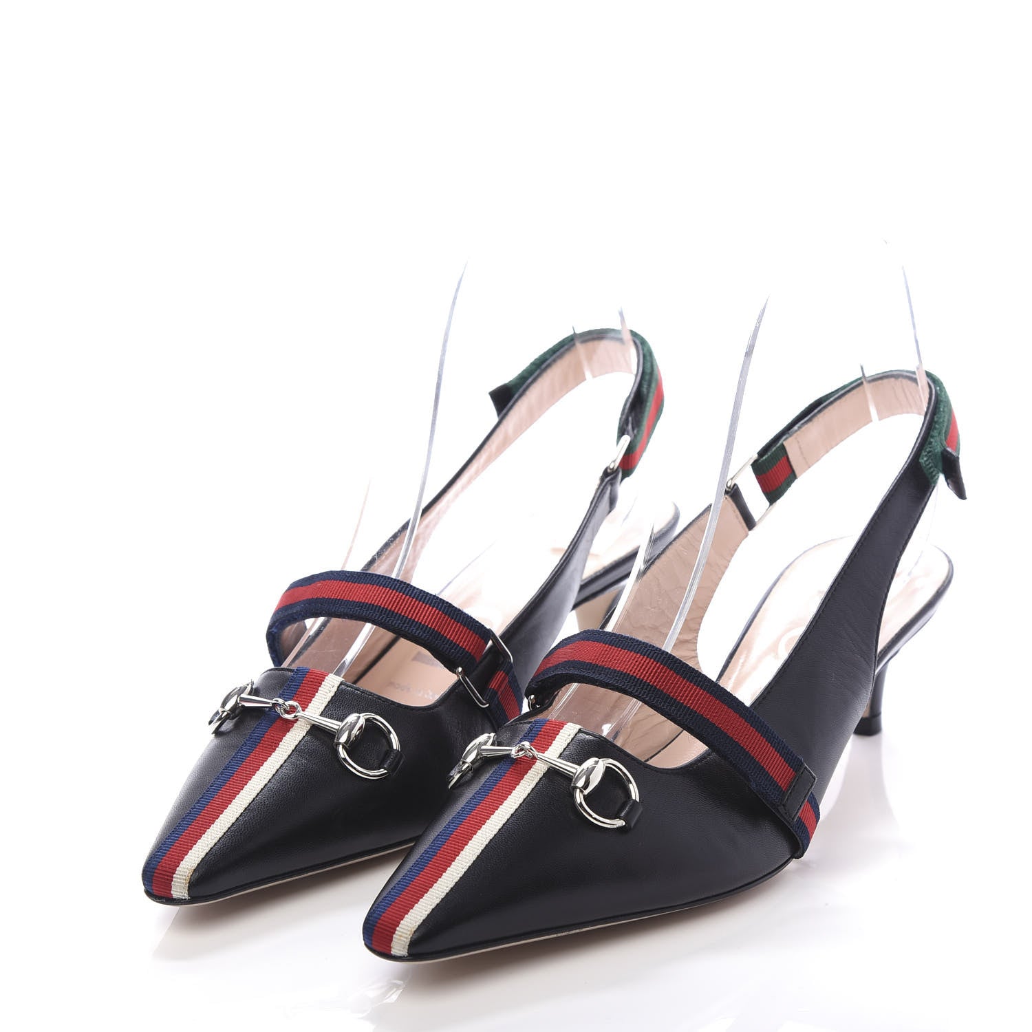 Gucci Malaga Kid Web Horsebit Low Heel Slingback Pumps 37 Black 3 of 8