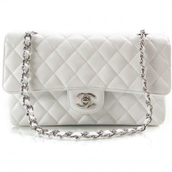 Caviar Quilted Medium Double Flap White