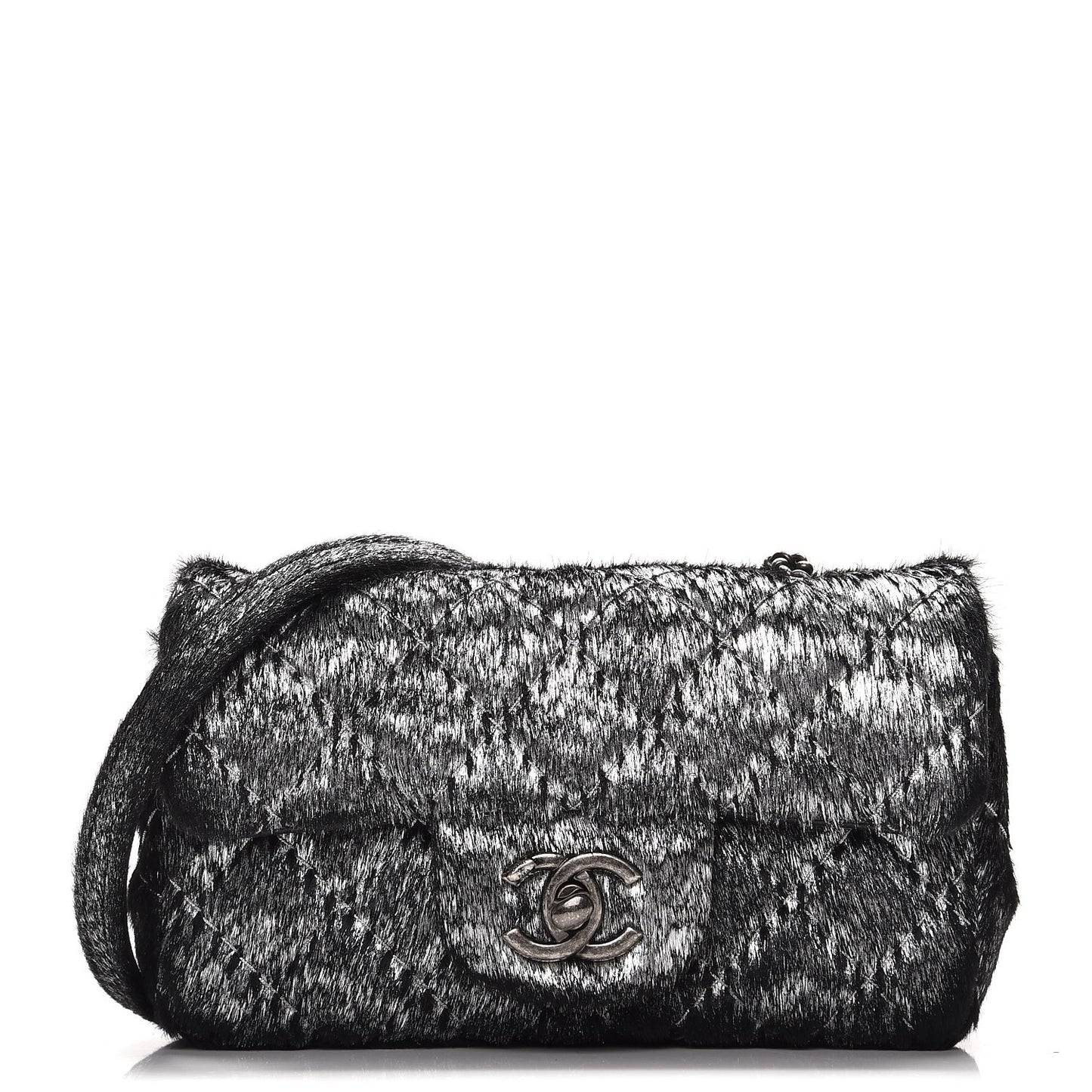 Metallic Pony Hair Quilted Extra Mini Flap Dark Silver